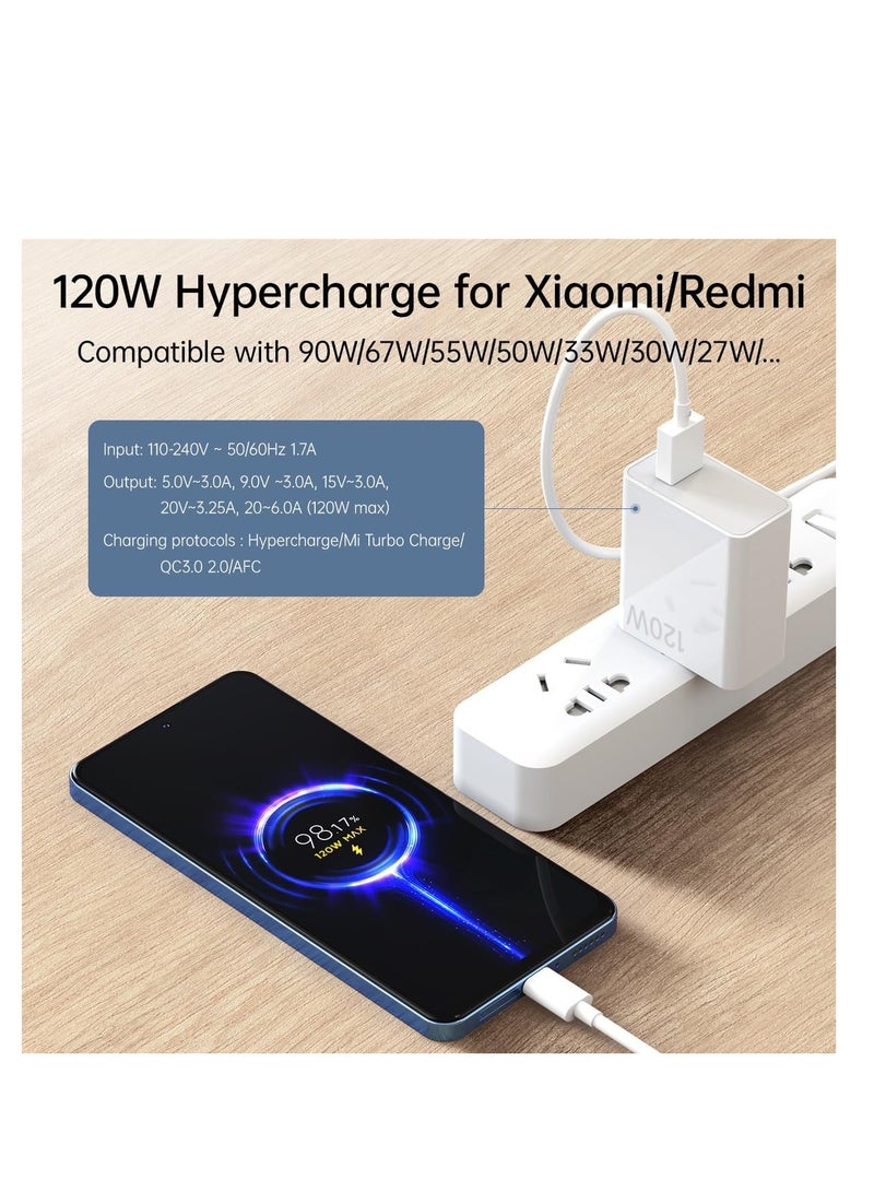 Beauenty For Xiaomi Charger, 120W Hypercharge Fast Wall Charger for Xiaomi 14 13 12 13t 12t 12s Pro Lite Redmi Note K80 K70 K60 K50 12 11 Pro Plus Black Shark 3 4 5 Poco F6 F5 F4 Gt with Mi 3.3ft 3A USB Type - Image 3