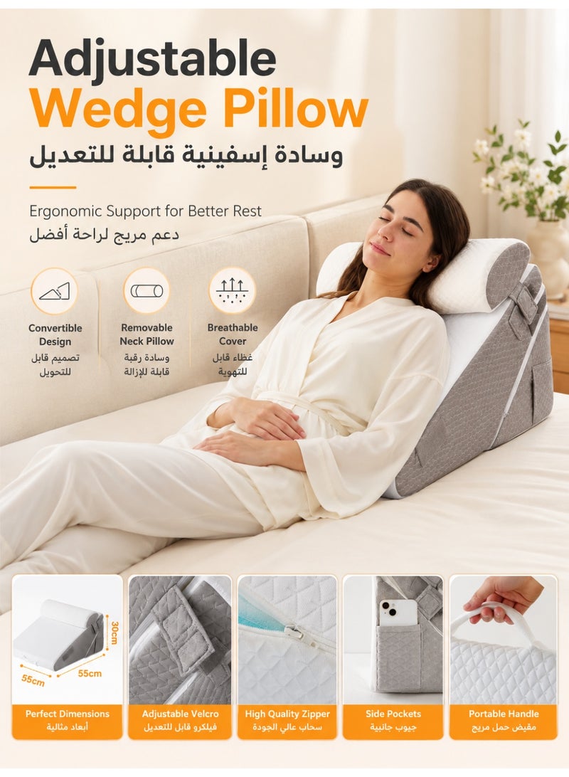 Three sheep 3PCS Orthopedic Bed Wedge Pillow Set, Triangle Adjustable Support Pillow, Memory Foam Wedge Pillows, Adjustable Wedge Pillow (White) - Image 1