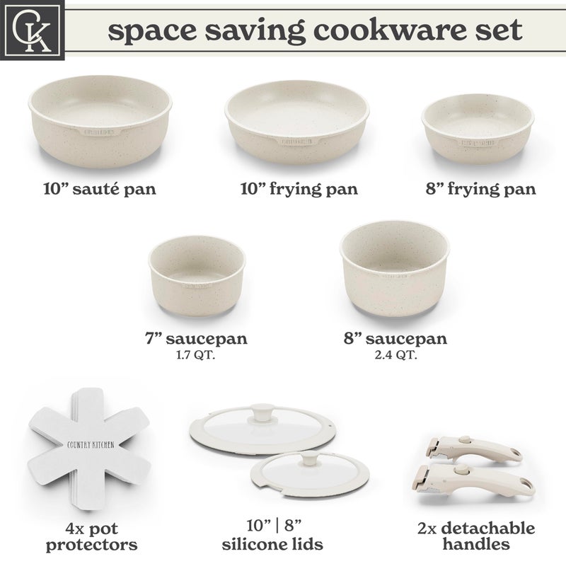 Country Kitchen Country Kitchen Cookware Set with Removable Handle, Oven & RV Safe Pots and Pans Set, Cream, Original  - Image 3