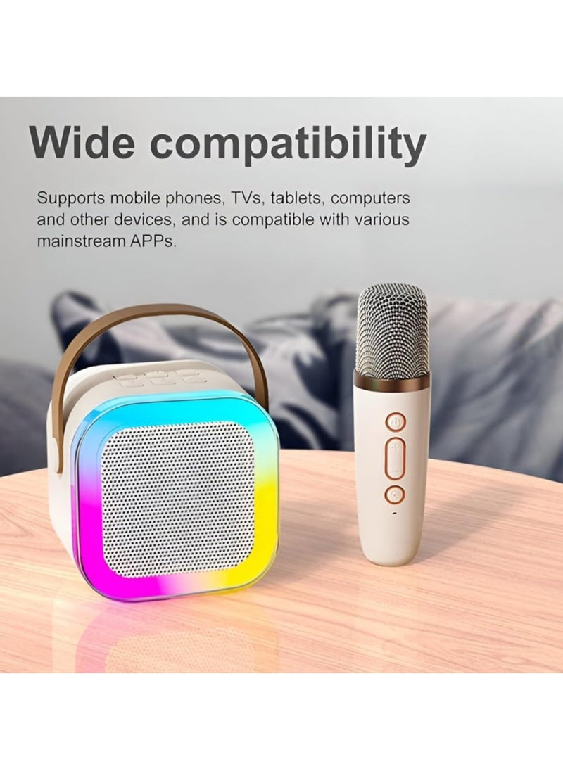 Mini Karaoke Machine Gifts for Kids (Cute Small and Portable) Bluetooth Speaker with Wireless Microphone (Loud Sound) Birthday Gifts for Girls Age 3-12 by We Fly - Beige (Multicolor)  - Image 2