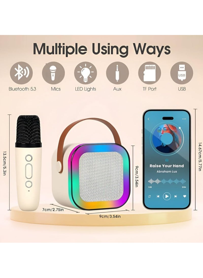 Mini Karaoke Machine Gifts for Kids (Cute Small and Portable) Bluetooth Speaker with Wireless Microphone (Loud Sound) Birthday Gifts for Girls Age 3-12 by We Fly - Beige (Multicolor)  - Image 3