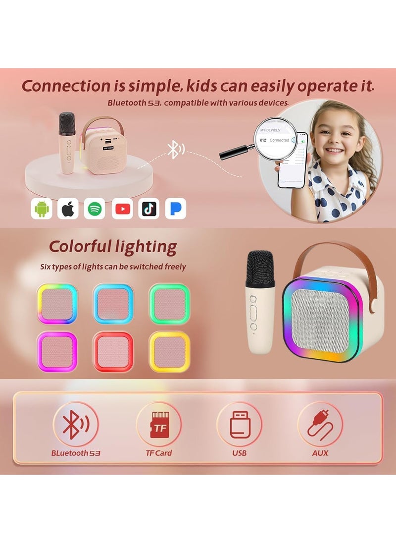 Mini Karaoke Machine Gifts for Kids (Cute Small and Portable) Bluetooth Speaker with Wireless Microphone (Loud Sound) Birthday Gifts for Girls Age 3-12 by We Fly - Beige (Multicolor)  - Image 4