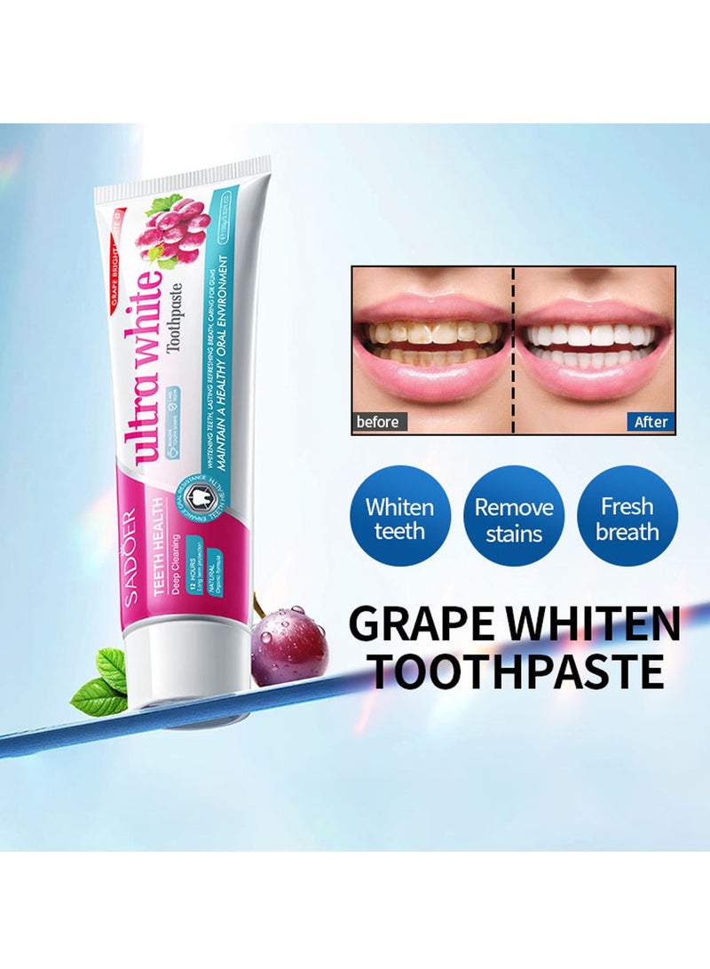 SADOER 100g Ultra White Toothpaste Whitening And Stain Removing Toothpaste Oral White Teeth And Gums Toothpaste with Natural Ingredients Fresh Breath Oral Cleaning Teeth Care Toothpaste Teeth Whitening Toothpaste Grape - Image 5