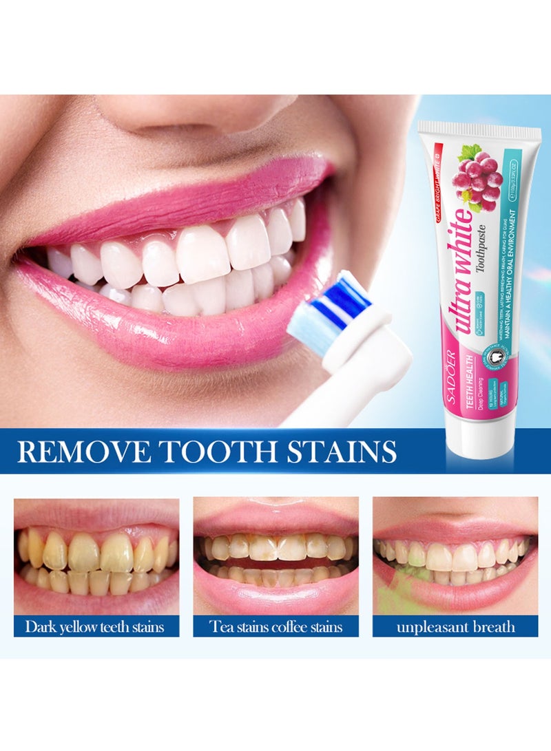 SADOER 100g Ultra White Toothpaste Whitening And Stain Removing Toothpaste Oral White Teeth And Gums Toothpaste with Natural Ingredients Fresh Breath Oral Cleaning Teeth Care Toothpaste Teeth Whitening Toothpaste Grape - Image 3