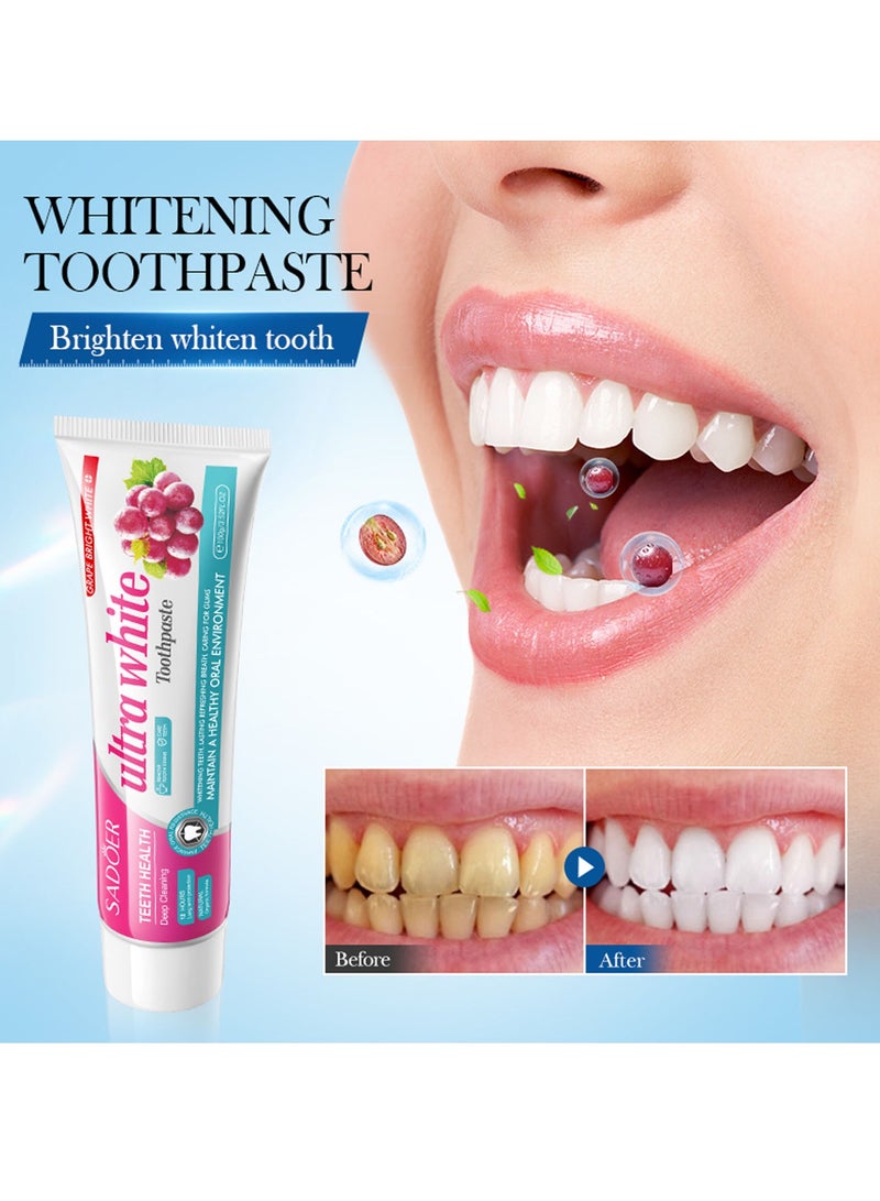 SADOER 100g Ultra White Toothpaste Whitening And Stain Removing Toothpaste Oral White Teeth And Gums Toothpaste with Natural Ingredients Fresh Breath Oral Cleaning Teeth Care Toothpaste Teeth Whitening Toothpaste Grape - Image 4