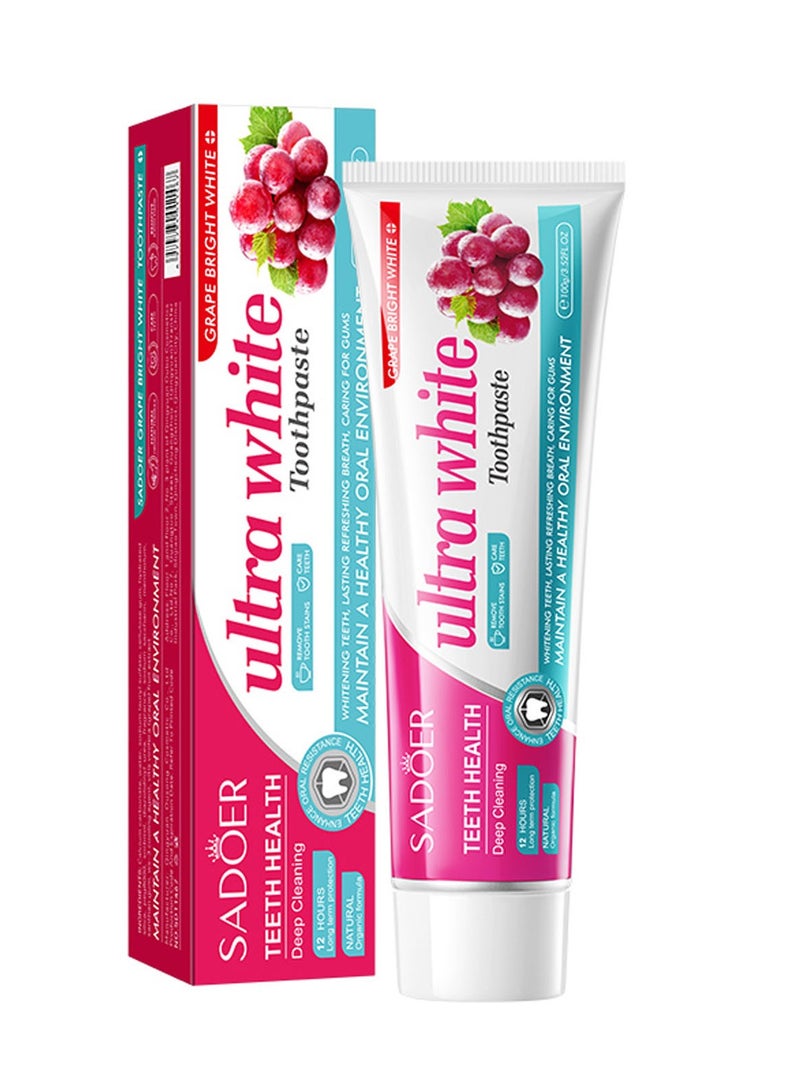 SADOER 100g Ultra White Toothpaste Whitening And Stain Removing Toothpaste Oral White Teeth And Gums Toothpaste with Natural Ingredients Fresh Breath Oral Cleaning Teeth Care Toothpaste Teeth Whitening Toothpaste Grape - Image 1