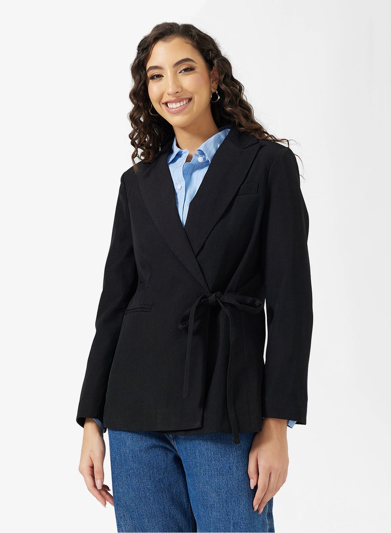 جينجر بليزر واسع بياقة مزدوجة مع تفاصيل ربط - Image 1