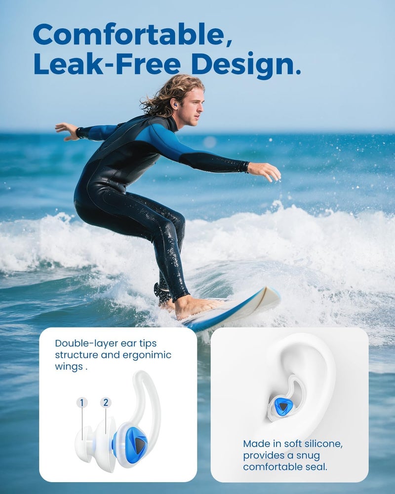 Hearprotek Ear Plugs for Swimming–2 Pairs Soft Silicone Reusable Waterproof Earplugs for Adults & Men Women, Custom Fit for Swimmers Ear, Pool, Beach, Snorkeling, Surfing, Kickboard Training(Blue) - Image 3