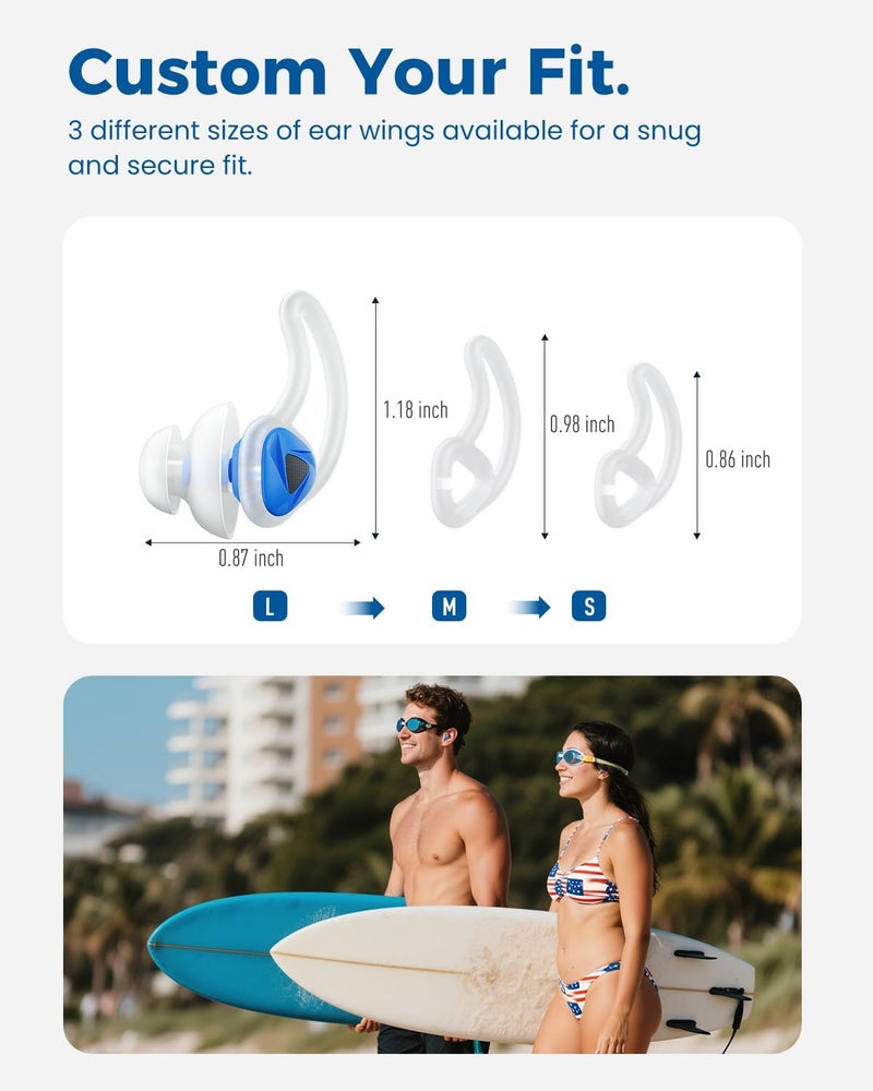 Hearprotek Ear Plugs for Swimming–2 Pairs Soft Silicone Reusable Waterproof Earplugs for Adults & Men Women, Custom Fit for Swimmers Ear, Pool, Beach, Snorkeling, Surfing, Kickboard Training(Blue) - Image 4