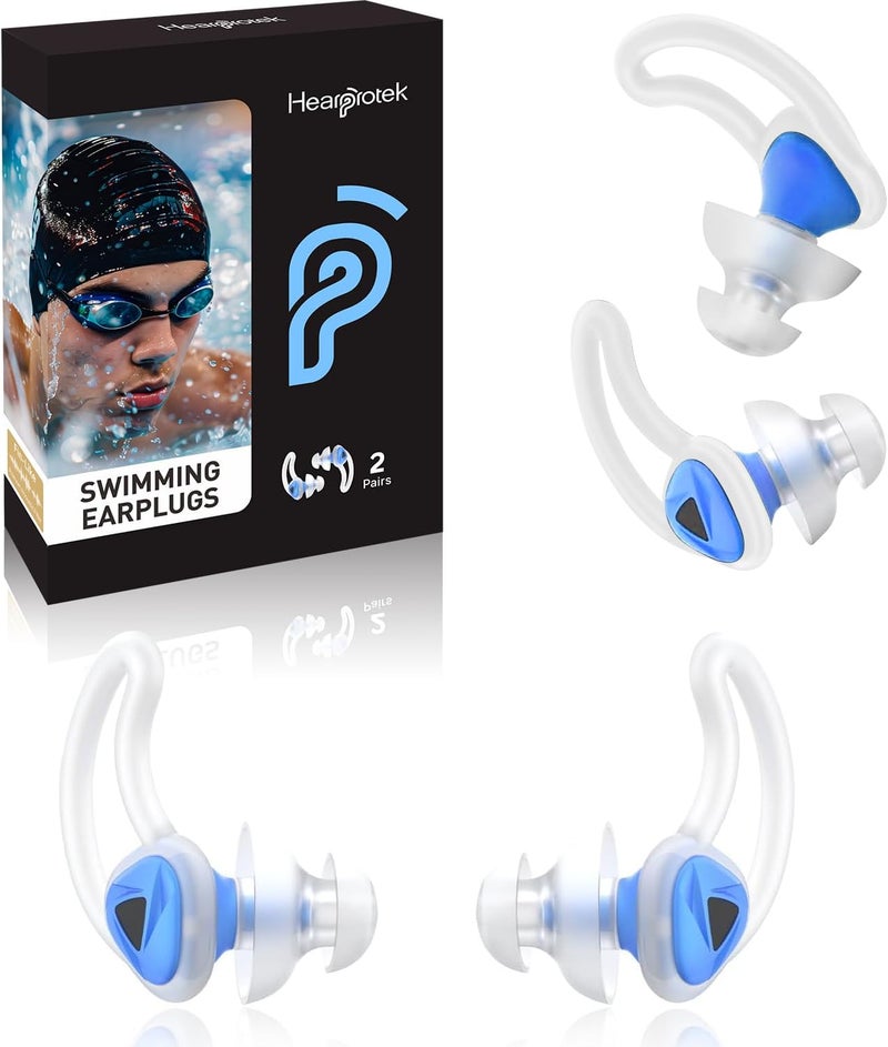 Hearprotek Ear Plugs for Swimming–2 Pairs Soft Silicone Reusable Waterproof Earplugs for Adults & Men Women, Custom Fit for Swimmers Ear, Pool, Beach, Snorkeling, Surfing, Kickboard Training(Blue) - Image 1