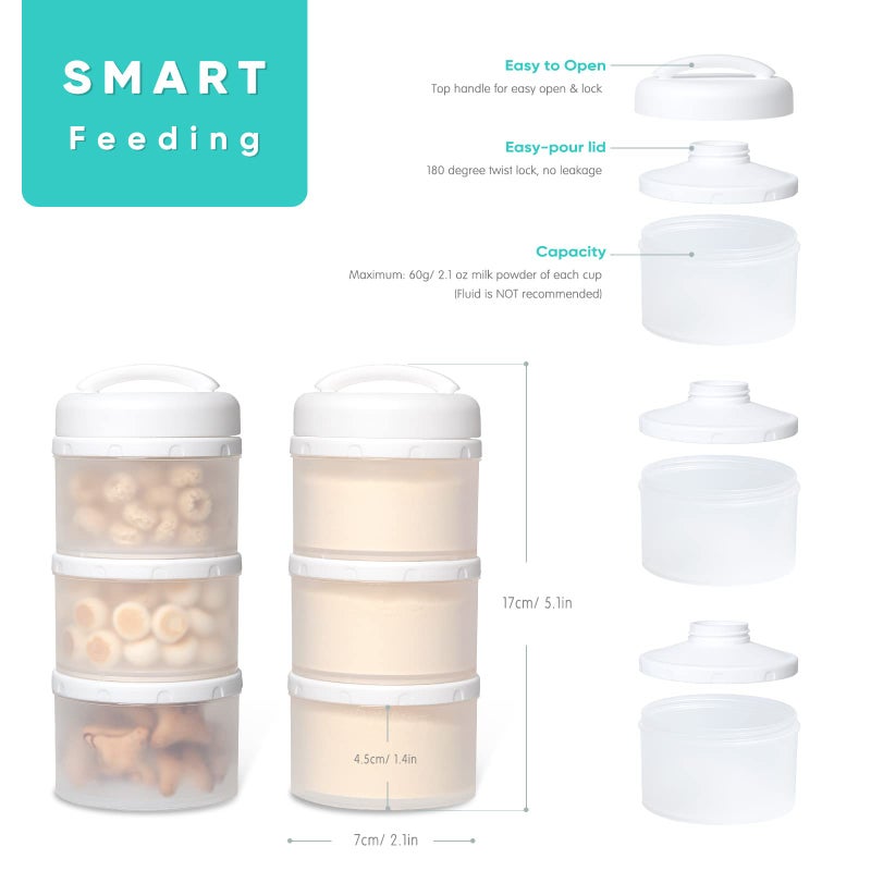 Termichy Stackable Formula Dispenser Portable Milk Powder Container, 2 Pack, White - Image 2