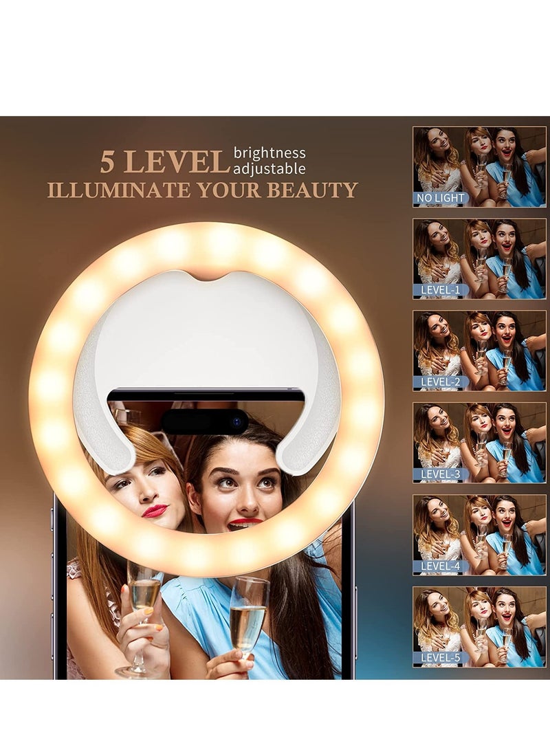Selfie Ring Light, Rechargeable Clip-on Ring Light with 40 LED Lights, Portable Circle Selfie Light for iPhone/Android Smart Phone Photography, Camera Video, Girl Makes up -White - Image 3