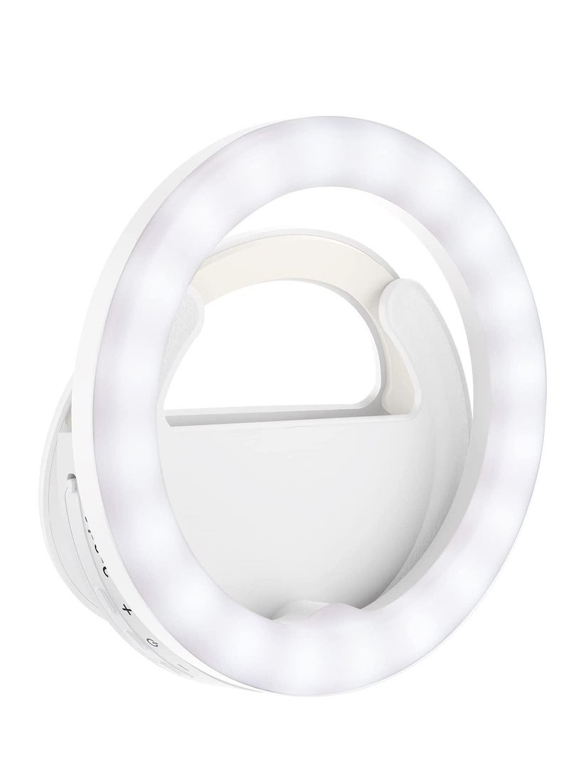 Selfie Ring Light, Rechargeable Clip-on Ring Light with 40 LED Lights, Portable Circle Selfie Light for iPhone/Android Smart Phone Photography, Camera Video, Girl Makes up -White - Image 1