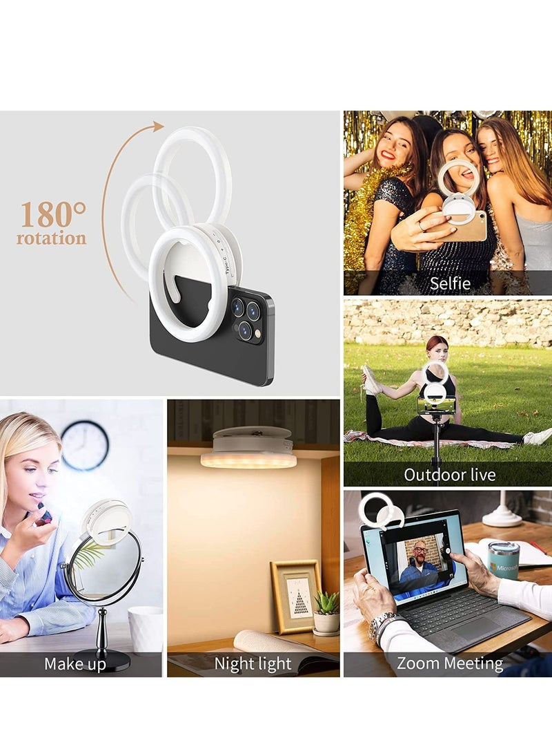 Selfie Ring Light, Rechargeable Clip-on Ring Light with 40 LED Lights, Portable Circle Selfie Light for iPhone/Android Smart Phone Photography, Camera Video, Girl Makes up -White - Image 4