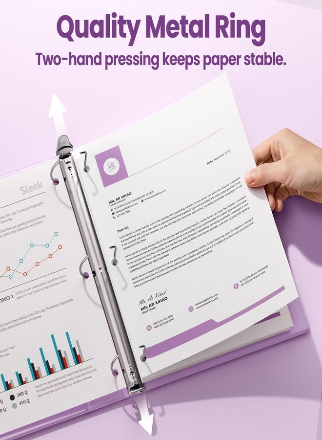 SUNEE 3 Ring Binder 1.5 Inch D Ring, Clear View Binder Three Ring PVC-Free (Fit 8.5x11 Inches) for School or Office Supplies, Purple, 2 Pack - Image 2