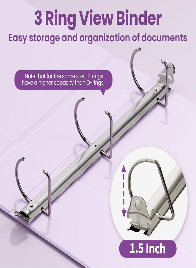 SUNEE 3 Ring Binder 1.5 Inch D Ring, Clear View Binder Three Ring PVC-Free (Fit 8.5x11 Inches) for School or Office Supplies, Purple, 2 Pack - Image 3