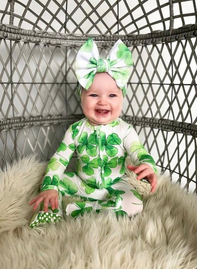 Dcohmch St Patricks Day Baby Boy Girl Outfit Jumpsuit Shamrock Print Long Sleeve Onesie Newborn Infant Spring Clothes (White, 0-3 Months) - Image 5
