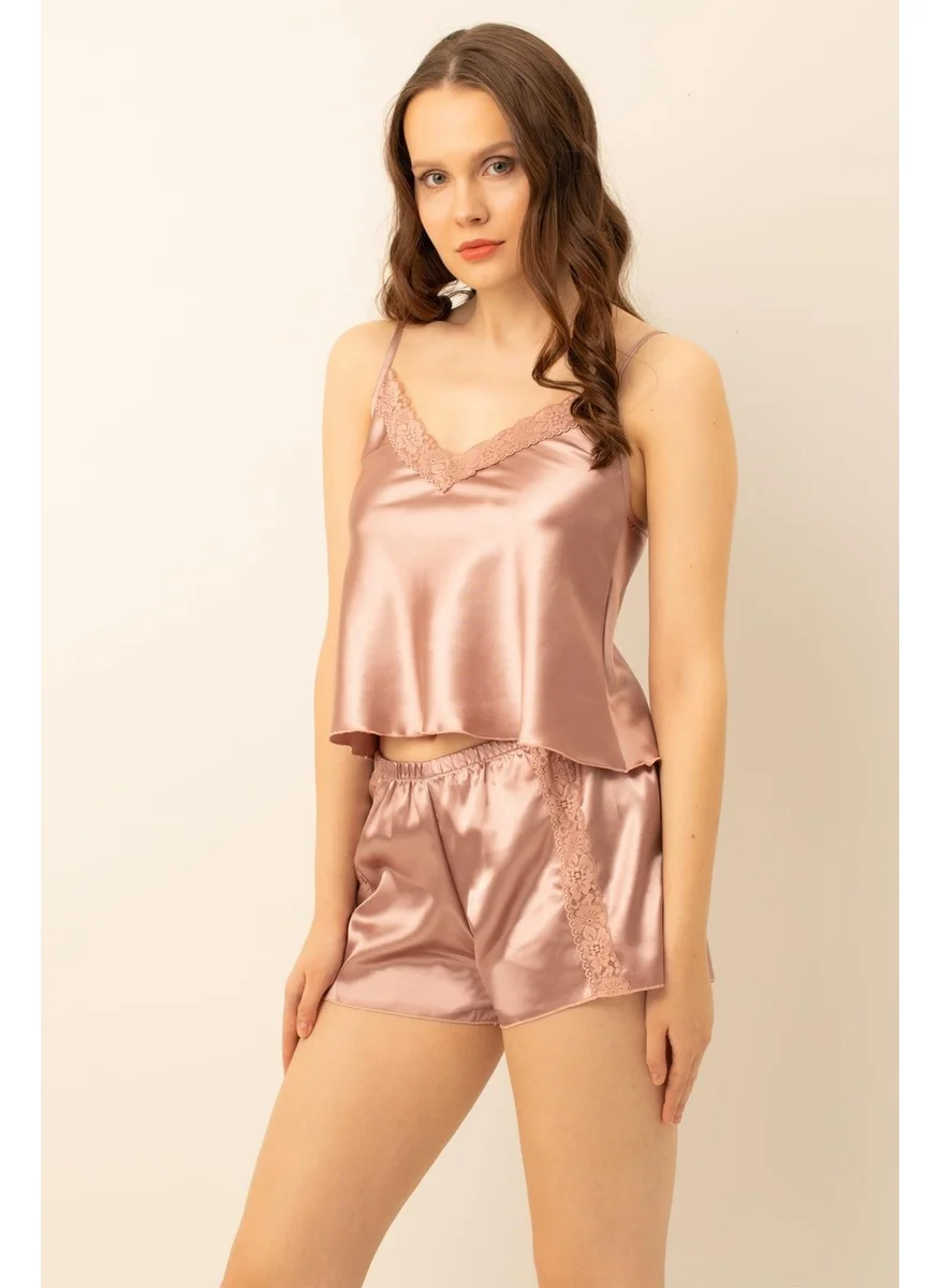 دو رى مى Satin Laced Adjustable Strap Shorts Set