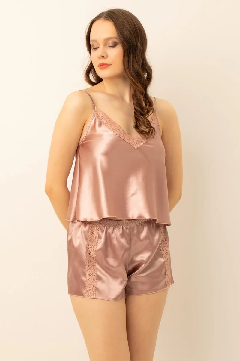 دو رى مى Satin Laced Adjustable Strap Shorts Set