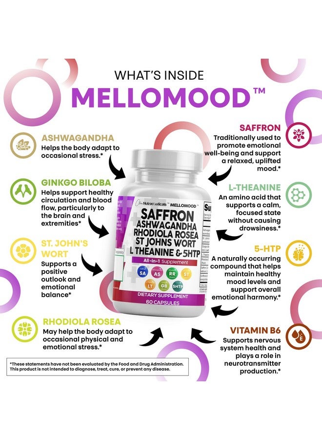 Clean Nutraceuticals Saffron Supplements with Ashwagandha - Mood Support with L-Theanine, Ginkgo Biloba, St. John's Wort, Rhodiola Rosea & 5-HTP - Saffron Pills - Image 3