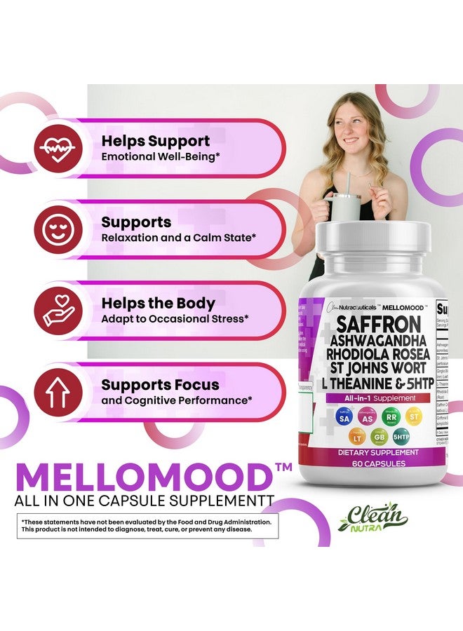 Clean Nutraceuticals Saffron Supplements with Ashwagandha - Mood Support with L-Theanine, Ginkgo Biloba, St. John's Wort, Rhodiola Rosea & 5-HTP - Saffron Pills - Image 5