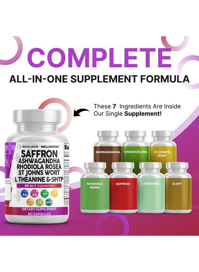 Clean Nutraceuticals Saffron Supplements with Ashwagandha - Mood Support with L-Theanine, Ginkgo Biloba, St. John's Wort, Rhodiola Rosea & 5-HTP - Saffron Pills - Image 2