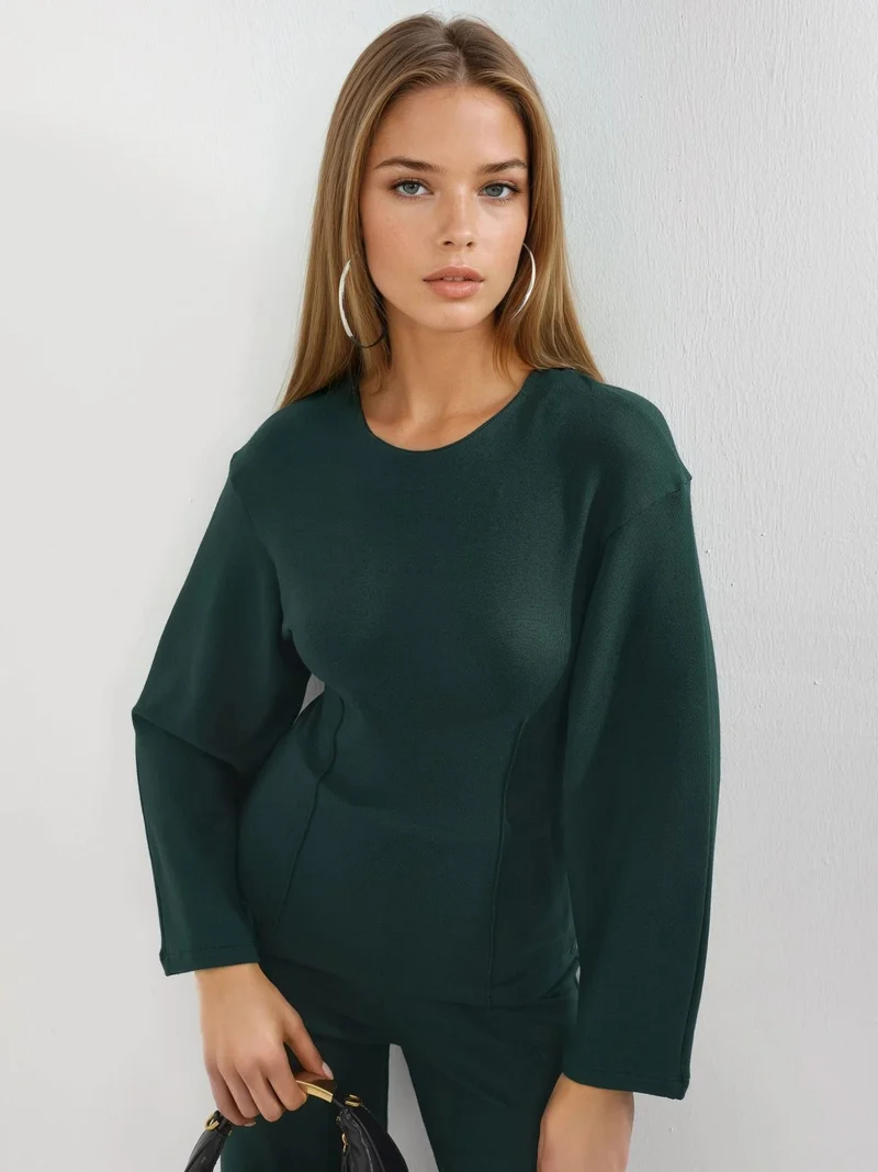 Busem BUSEM Crew Neck Long Sleeve Fitted Blouse