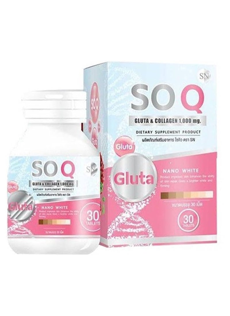 Gluta SOQ Gluta Collagen 10000mg .Reduces dark spots freckles Whitening skin L-gluta Armoni Vitamin Speeding White Clear Skin Pink Reduce acne,30Tablets 