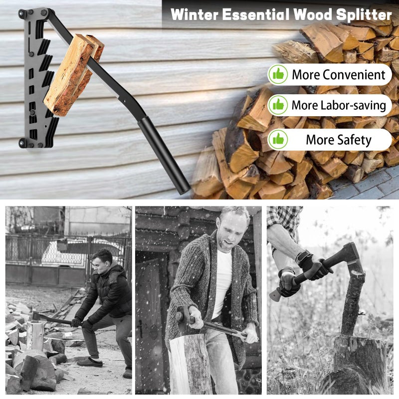 vokoroad Wall Mounted Wood Splitter, 2025 New Lengthened Handle Carbon Steel Kindling Splitter Log Wood Cracker with Dual Handle, Portable Manual FireWood Kindling Splitter for Soft Wood Indoor or Outdoor - Image 3