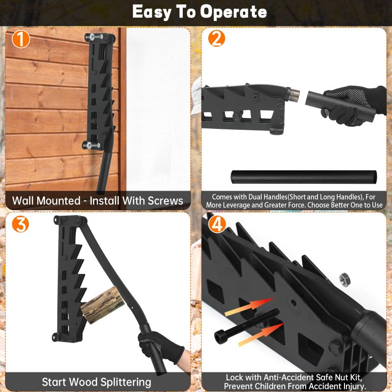 vokoroad Wall Mounted Wood Splitter, 2025 New Lengthened Handle Carbon Steel Kindling Splitter Log Wood Cracker with Dual Handle, Portable Manual FireWood Kindling Splitter for Soft Wood Indoor or Outdoor - Image 5