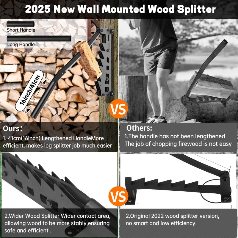 vokoroad Wall Mounted Wood Splitter, 2025 New Lengthened Handle Carbon Steel Kindling Splitter Log Wood Cracker with Dual Handle, Portable Manual FireWood Kindling Splitter for Soft Wood Indoor or Outdoor - Image 4