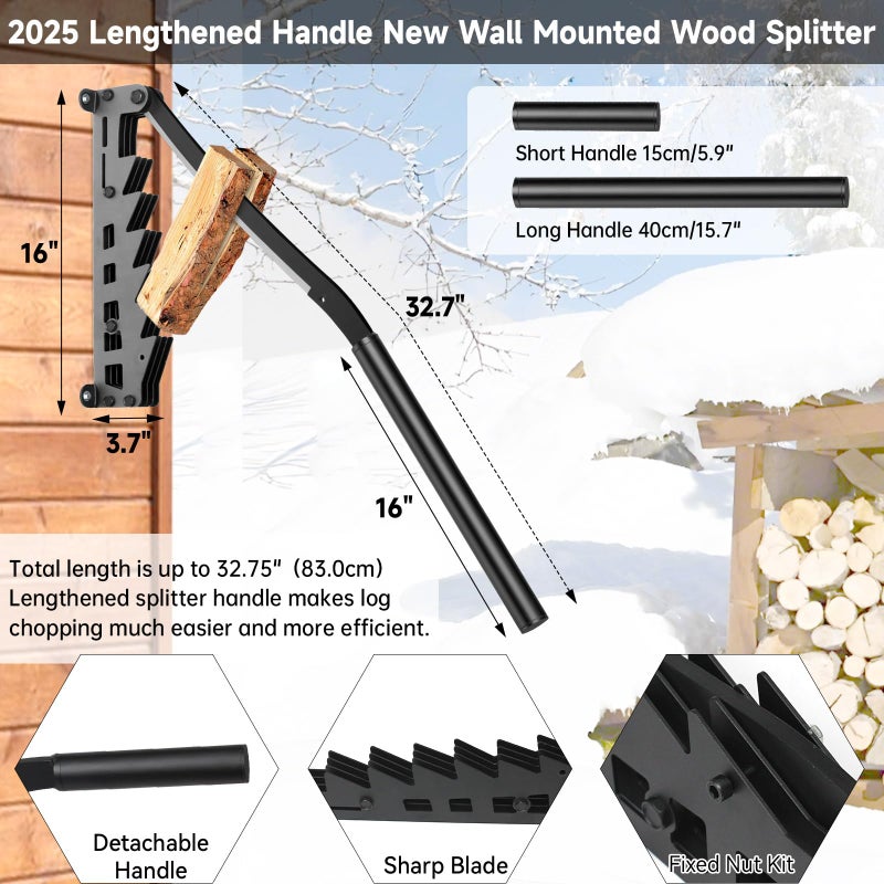 vokoroad Wall Mounted Wood Splitter, 2025 New Lengthened Handle Carbon Steel Kindling Splitter Log Wood Cracker with Dual Handle, Portable Manual FireWood Kindling Splitter for Soft Wood Indoor or Outdoor - Image 2