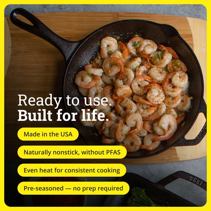 Lodge Pre-Seasoned Cast Iron Skillet for Indoor and Outdoor Use. Induction Frying Pan. Oven, Grill and Metal Utensil Safe Skillet Frying Pan with Pouring Lips. Made in the USA. 26 cm/10.25 inch - Image 4