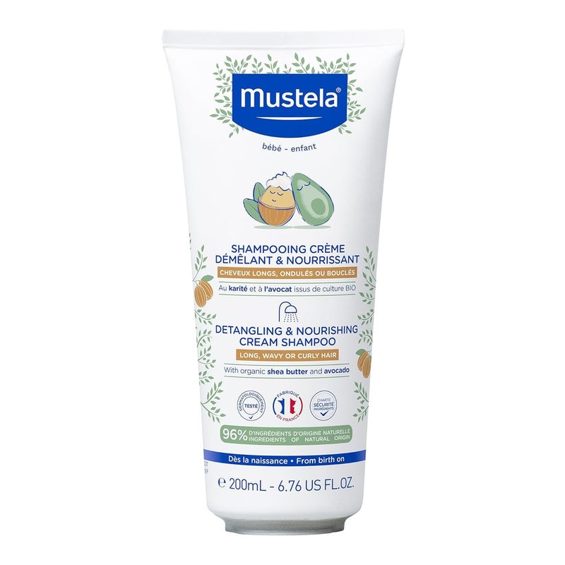 Mustela Detangling & Nourishing Cream Shampoo - Natural Shea Butter & Avocado - Curly & Frizzy Hair - Dermatologist-tested & safe for Babies and Kids - 6.76 US Fl. Oz. - Image 1