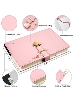 Generic A5 Lock Notebook Diary with Heart Ballpoint Pen, 240 Pages Hardcover Lined Journal, Perfect for Office Home School Business Writing Note Taking (Pink)  - Image 2