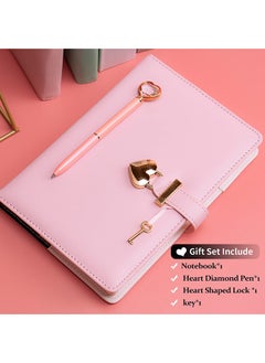Generic A5 Lock Notebook Diary with Heart Ballpoint Pen, 240 Pages Hardcover Lined Journal, Perfect for Office Home School Business Writing Note Taking (Pink)  - Image 3