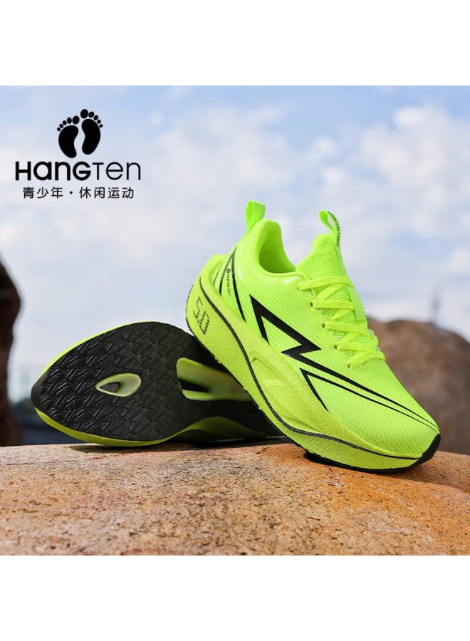 Huanteng Sports Shoes Men's Student Youth Professional Running Shoes Boys Girls Mesh Shock Absorption Fluorescent Green Black Size 38