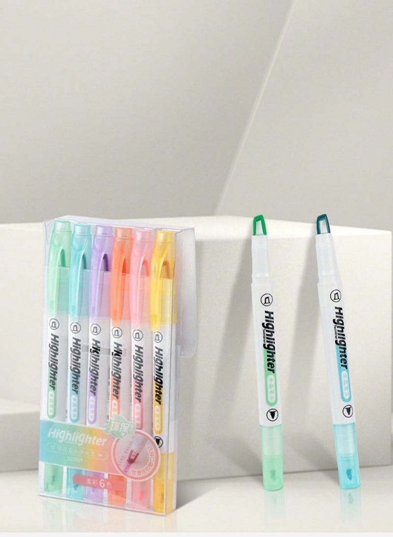 6-Pack Double-Ended Luminous Highlighter Markers – Macaron Colors, See-Through Chisel & Fine Tip, Visible Window Design for Precise Highlighting, Quick-Dry, Water-Based, Perfect for Journaling & School Supplies - Image 4