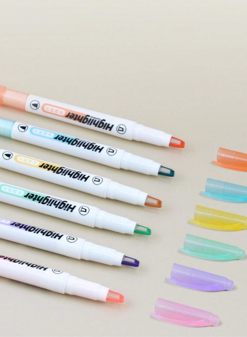6-Pack Double-Ended Luminous Highlighter Markers – Macaron Colors, See-Through Chisel & Fine Tip, Visible Window Design for Precise Highlighting, Quick-Dry, Water-Based, Perfect for Journaling & School Supplies - Image 2