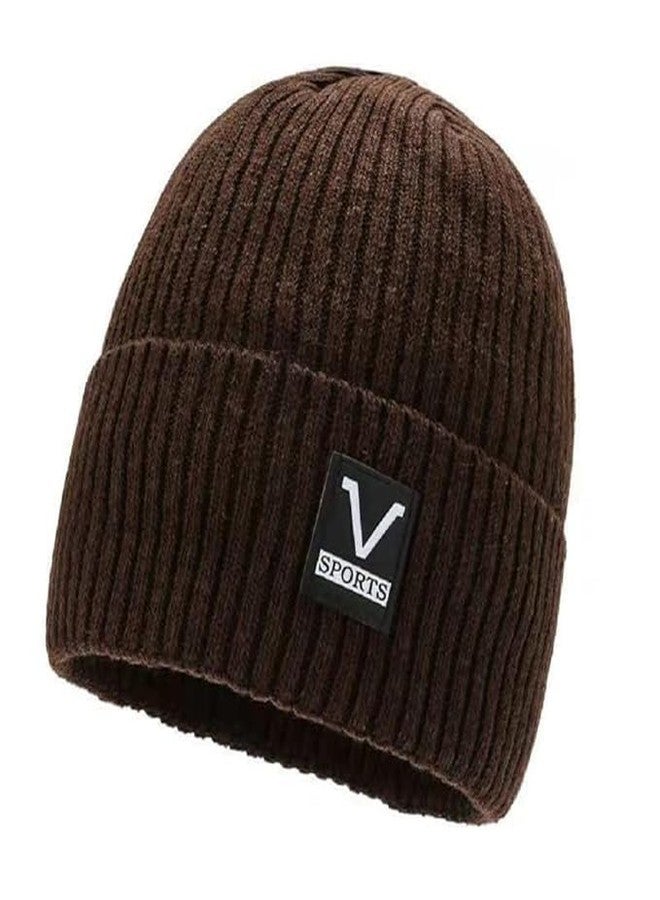 NETIZEN Winter Beanie Caps, Unisex Knitted Ribbed Design, Fur Lined Warm Thick Material, Sports Casual Style (Brown) - Image 1