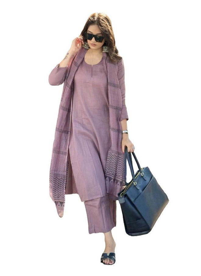 ANNI DESIGNER - ANNI DESIGNER Women's Rayon Blend Straight Solid Kurta with Pant & Dupatta (Raja Saab Purple_S_Purple_Small) - Image 1