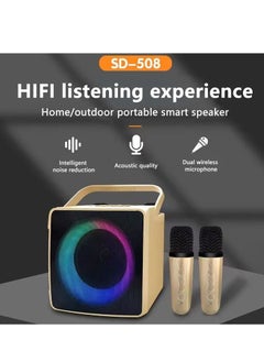 SDRD SD508 Home Karaoke Portable Bluetooth Speaker Dual Wireless Microphone Live TV FM radio TF card USB Subwoofer Music Center Audio (gold)  - Image 4