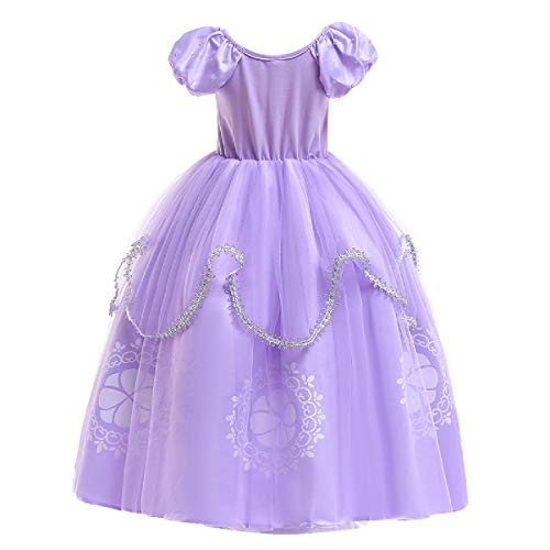 MYRISAM Girls Princess Halloween Dress Sofia Costume Deluxe Party Fancy Dress Up Outfits w/Gloves Jewelry Accessories Set 4-5T - Image 4