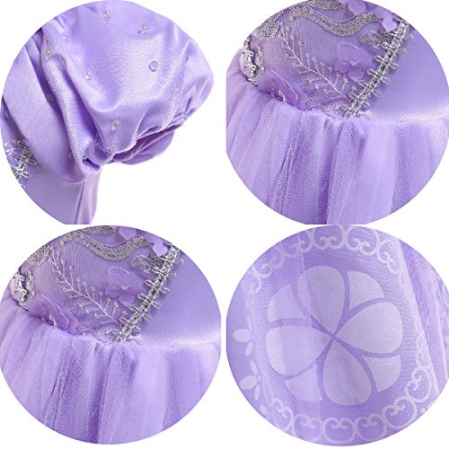 MYRISAM Girls Princess Halloween Dress Sofia Costume Deluxe Party Fancy Dress Up Outfits w/Gloves Jewelry Accessories Set 4-5T - Image 5