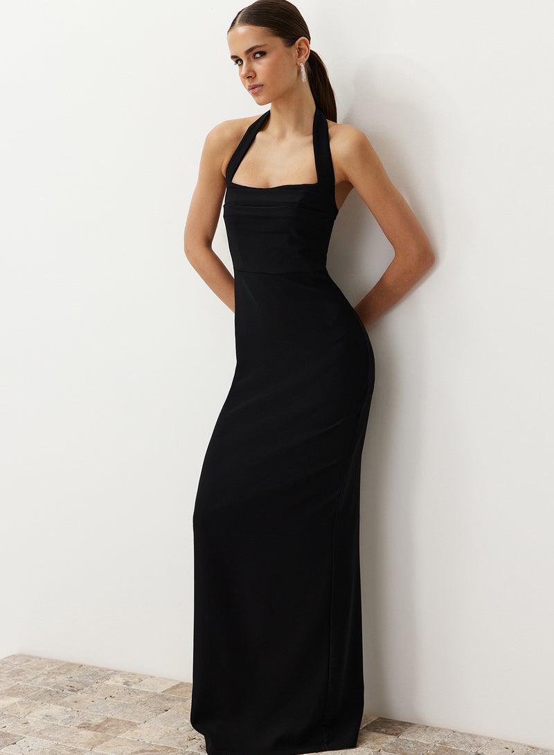 trendyol Black Body-Fitting Degaje Neckline Woven Long Stylish Evening Dress Tprss24Ae00083 - Image 5