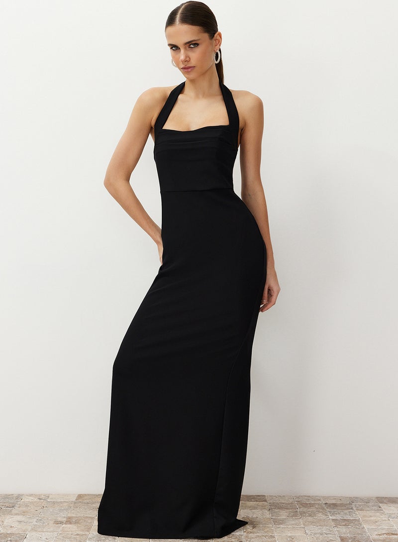 trendyol Black Body-Fitting Degaje Neckline Woven Long Stylish Evening Dress Tprss24Ae00083 - Image 4