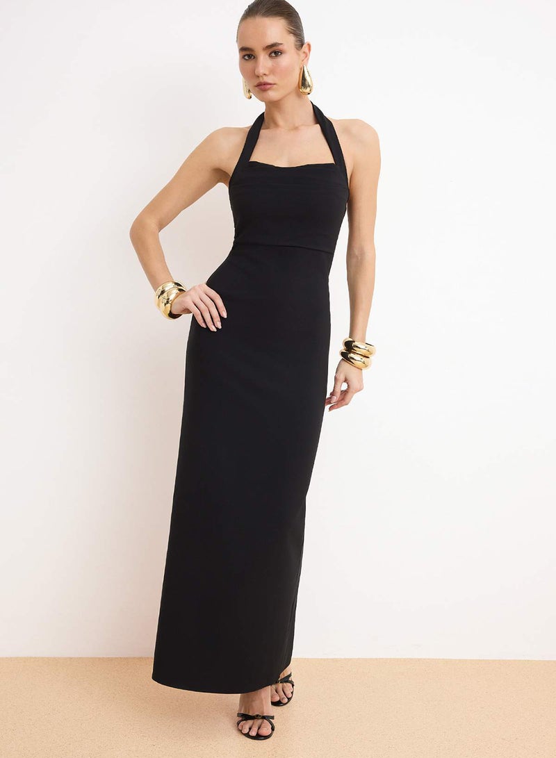 trendyol Black Body-Fitting Degaje Neckline Woven Long Stylish Evening Dress Tprss24Ae00083 - Image 1