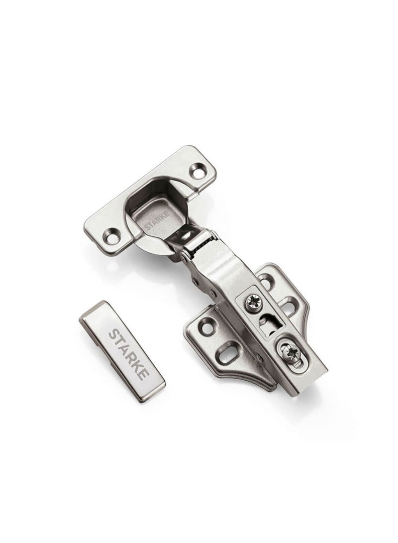 STARKE Pack of 4 Full Over Lay Soft Close Fast Mounted 1 Section Force Buffering Hinge - Silver, 105 Degree Opening Angle, 14-22 mm Application, Protective Cover & Screws included.  - Image 2