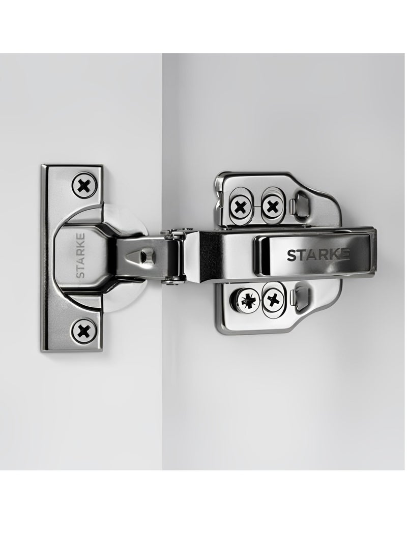 STARKE Pack of 4 Full Over Lay Soft Close Fast Mounted 1 Section Force Buffering Hinge - Silver, 105 Degree Opening Angle, 14-22 mm Application, Protective Cover & Screws included.  - Image 3