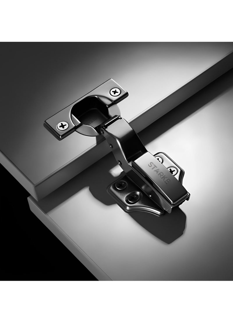 STARKE Pack of 4 Full Over Lay Soft Close Fast Mounted 1 Section Force Buffering Hinge - Silver, 105 Degree Opening Angle, 14-22 mm Application, Protective Cover & Screws included.  - Image 4
